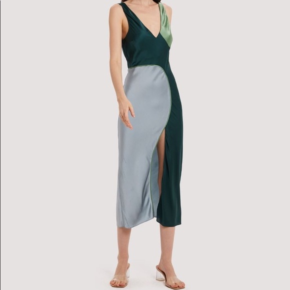 NAP Scoop Neck Artistic Silk Dress, Blue & Green - Picture 1 of 9